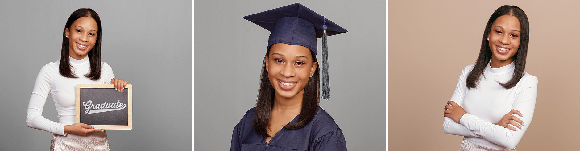 High School senior dressed in cap and gown captured during senior photo session with several ideas for senior pictures.