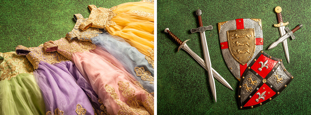 Wardrobe and props for Enchanted Kingdom photography at JCPenney Portraits.